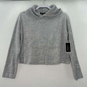 Juicy Couture Black Label Grey Velour Hoodie Pullover Rhinestone Size S Gothic